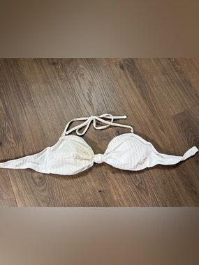 No Boundaries Cream Textured Bandeau Halter Bikini Top